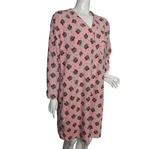 MARY ENGELBREIT Nightgown/Pajama top, XL, Pink, Cherries, Fleece, Life Is Sweet - Picture 3 of 11